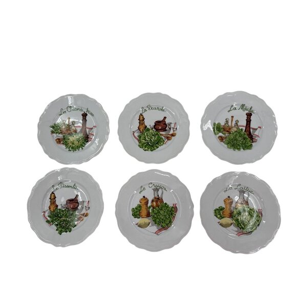 Vintage Merry Haute Limoges Porcelaine French Salad Plate Set Of 6 G. Louviere - Picture 1 of 6